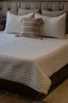 Shop_SITTARA WORKZ_Ivory Cotton Velvet Makhmal Qubic Bedding Set _at_Aza_Fashions