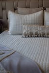 Shop_SITTARA WORKZ_Ivory Cotton Velvet Makhmal Qubic Bedding Set _Online_at_Aza_Fashions