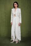 Pankaj & Nidhi_Ivory Tulle Embroidered Pearl Cord Open Conquistador Work Jacket  _Online