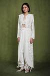 Buy_Pankaj & Nidhi_Ivory Shirt And Bib Silk Organza Conquistador Jacket Draped Pant Set  _Online