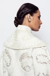 Pankaj & Nidhi_Ivory Tulle Embroidered Pearl Cord Shawl Yin Yang Work Bomber Jacket  _at_Aza_Fashions