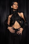 Shop_Pankaj & Nidhi_Black Silk Organza And Satin Noire Encrusted Pourpoint Work Harness  _Online_at_Aza_Fashions