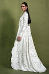 Pankaj & Nidhi_Ivory Tulle Embellished Cut Queen Of Spades Lily Encrusted Long Jacket  _at_Aza_Fashions