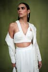 Pankaj & Nidhi_Ivory Bustier Tulle Embellished Cut Dana Jacket Wide Lily Long Dhoti Set _at_Aza_Fashions