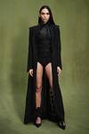 Buy_Pankaj & Nidhi_Black Bodysuit And Jacket Tulle Queen Of Clovers Embellished Noire Set  _at_Aza_Fashions