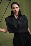 Buy_Pankaj & Nidhi_Black Jacket Satin Embroidered Cord Samurai Quilted And Skirt Set  