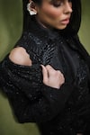 Buy_Pankaj & Nidhi_Black Tulle Embroidered Queen Of Clovers Embellished Noire Jacket  