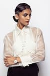 Buy_Pankaj & Nidhi_Ivory Harness Satin Embellished Cord Intaglio Engraved And Shirt Set  _at_Aza_Fashions