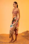 Tizzi_Beige Chiffon Satin Printed Abstract Vanessa Skirt  _Online_at_Aza_Fashions