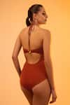 Shop_Tizzi_Brown Wonder Fabric Solid Halter Plain Swimsuit  _at_Aza_Fashions