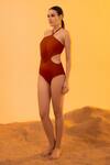 Buy_Tizzi_Brown Wonder Fabric Solid Halter Verve Plain Tankini _at_Aza_Fashions