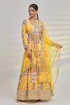 Buy_Samyukta Singhania_Yellow Chinon Crepe Print Floral Moroccan V Neck Tile Anarkali With Dupatta _at_Aza_Fashions