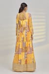 Shop_Samyukta Singhania_Yellow Chinon Crepe Print Floral Moroccan V Neck Tile Anarkali With Dupatta _at_Aza_Fashions