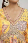 Buy_Samyukta Singhania_Yellow Chinon Crepe Print Floral Moroccan V Neck Tile Anarkali With Dupatta _Online_at_Aza_Fashions