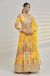 Shop_Samyukta Singhania_Yellow Chinon Crepe Print Floral Moroccan V Neck Tile Anarkali With Dupatta _Online_at_Aza_Fashions