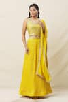 Buy_Samyukta Singhania_Yellow Georgette Embroidery Sequin Round Work Lehenga Set_at_Aza_Fashions