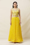 Shop_Samyukta Singhania_Yellow Georgette Embroidery Sequin Round Work Lehenga Set_Online_at_Aza_Fashions