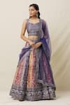 Buy_Samyukta Singhania_Multi Color Blouse And Lehenga Art Silk Printed Floral Stripe Panelled Set_at_Aza_Fashions