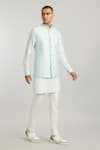 Buy_BUBBER COUTURE_Sky Blue Cotton Silk Scallop Wave Max Pattern Bundi _at_Aza_Fashions