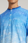 Buy_BUBBER COUTURE_Blue Cotton Silk Printed Nature Pablo Short Kurta _Online_at_Aza_Fashions