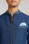 Buy_BUBBER COUTURE_Blue Denim Etched Geometric Rocco Bundi _Online_at_Aza_Fashions