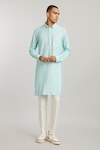 Buy_BUBBER COUTURE_Green Cotton Silk Printed Cathedral Rodrigo Kurta With Pant _at_Aza_Fashions