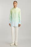 Buy_BUBBER COUTURE_Green Cotton Silk Printed Geometric Santino Ombre Short Kurta _at_Aza_Fashions