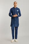 Buy_BUBBER COUTURE_Blue Denim Quilted Bosco Pattern Sherwani Jacket _at_Aza_Fashions