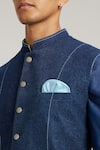 Shop_BUBBER COUTURE_Blue Denim Quilted Bosco Pattern Sherwani Jacket _Online_at_Aza_Fashions