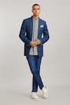 Buy_BUBBER COUTURE_Blue Denim Embroidered Wayu Desmond Layered Bandhgala Jacket _at_Aza_Fashions
