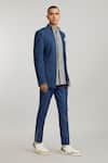 Shop_BUBBER COUTURE_Blue Denim Embroidered Wayu Desmond Layered Bandhgala Jacket _at_Aza_Fashions