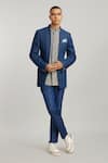 BUBBER COUTURE_Blue Denim Embroidered Wayu Desmond Layered Bandhgala Jacket _Online_at_Aza_Fashions