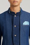 BUBBER COUTURE_Blue Denim Embroidered Resham Desmond Bandhgala Jacket _Online_at_Aza_Fashions