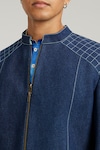 Buy_BUBBER COUTURE_Blue Denim Quilted Diego Bomber Jacket _Online_at_Aza_Fashions