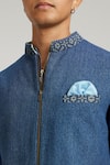 Buy_BUBBER COUTURE_Blue Denim Etching Hugo Etched Sherwani Jacket _Online_at_Aza_Fashions