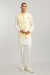 Buy_BUBBER COUTURE_Yellow Jacquard Silk Digital Printed Matte Ian Bundi Jacket _at_Aza_Fashions