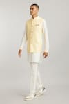 BUBBER COUTURE_Yellow Jacquard Silk Digital Printed Matte Ian Bundi Jacket _Online_at_Aza_Fashions