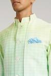 Buy_BUBBER COUTURE_Green Cotton Silk Digital Printed Trimond Luca Bundi Jacket _Online_at_Aza_Fashions