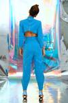 Shop_Papa Don't Preach Pret_Blue Satin Embellished Strap Lapel Collar Jumpsuit _at_Aza_Fashions