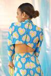 Shop_Papa Don't Preach Pret_Blue Satin Printed Blinding Hearts Lapel Collar Playsuit _at_Aza_Fashions