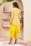 Papa Don't Preach Pret_Yellow Crepe Print Periwinkle Hearts V Neck Ambre Tunic With Dhoti Pant _Online_at_Aza_Fashions