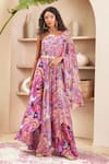 Buy_Papa Don't Preach Pret_Purple Crepe Print Jungle Halter Neck Abigail Saree Draped Jumpsuit _at_Aza_Fashions