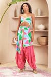 Buy_Papa Don't Preach Pret_Pink Crepe Print Abstract Sweetheart Neck Phoebe Top With Panelled Dhoti Pant _at_Aza_Fashions