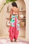 Shop_Papa Don't Preach Pret_Pink Crepe Print Abstract Sweetheart Neck Phoebe Top With Panelled Dhoti Pant _at_Aza_Fashions