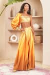 Buy_Papa Don't Preach Pret_Yellow Taffeta Embellished Stone Square Summer Ombre Pant Set _at_Aza_Fashions