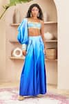 Buy_Papa Don't Preach Pret_Blue Taffeta Embellished Stone Square Wynter Ombre Pant Set _at_Aza_Fashions