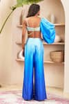 Papa Don't Preach Pret_Blue Taffeta Embellished Stone Square Wynter Ombre Pant Set _Online_at_Aza_Fashions