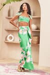 Buy_Papa Don't Preach Pret_Green Taffeta Embellished Floral Asymmetric Sequin Bustier With Draped Skirt _at_Aza_Fashions