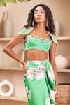 Shop_Papa Don't Preach Pret_Green Taffeta Embellished Floral Asymmetric Sequin Bustier With Draped Skirt _at_Aza_Fashions