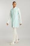 Shop_BUBBER COUTURE_Blue Cotton Silk Printed Geometric Santos Layered Kurta With Pant _at_Aza_Fashions